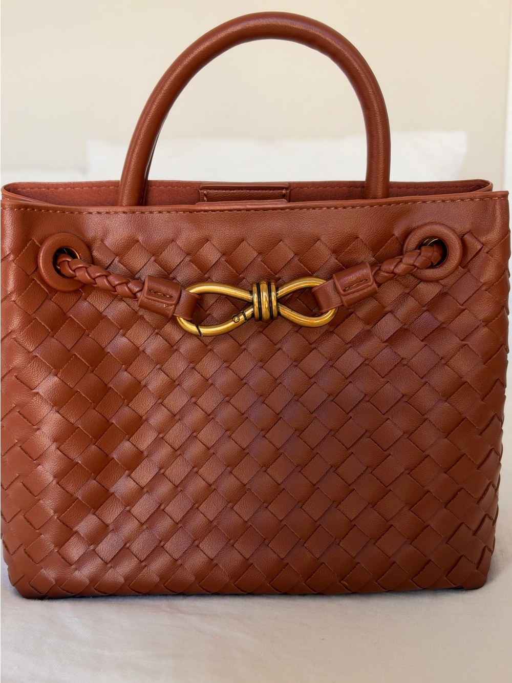 NWOT Cognac Woven Top Handle Shoulder Bag Braided Strap